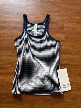 lululemon athletica Navy and White Striped Racerback Tank